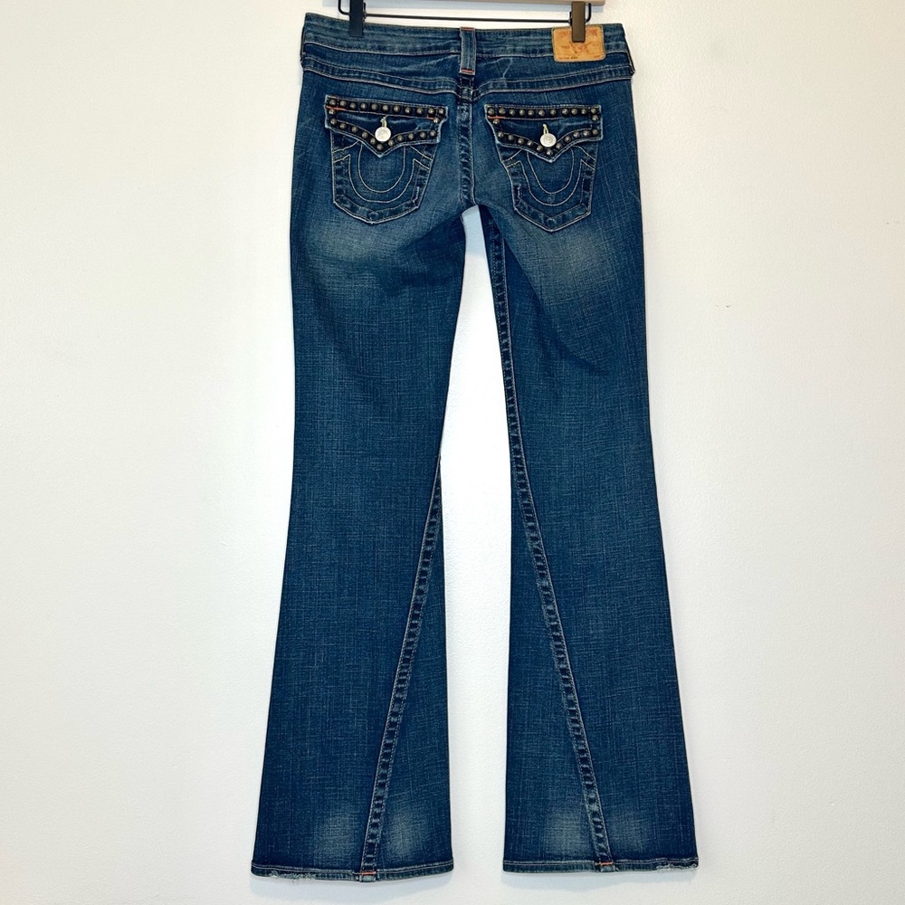 TRUE RELIGION Twisted Seam Joey Studded Low Rise Bootcut Flare Jeans Size 29